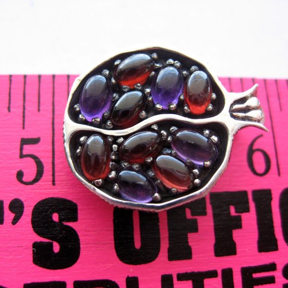 Sterling Silver Garnets Amethysts Pomegranate Pendant Necklace - Picture 10 of 12